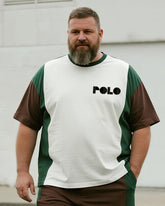 Big & Tall Men's Brown Green Geometric Letter Printed Round Neck Short Sleeve T-shirt Shorts Suit